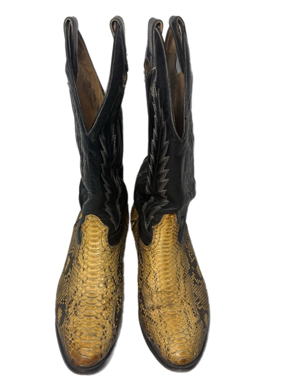 Vintage Exotic Python Leather Western Boots Black & Tan Men's Size 7